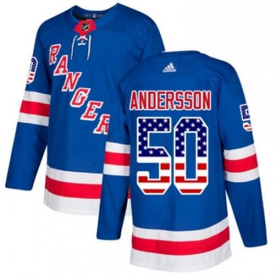 Mens Adidas New York Rangers 50 Lias Andersson Authentic Royal Blue USA Flag Fashion NHL Jersey