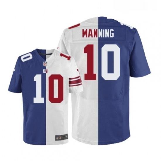 Mens Nike New York Giants 10 Eli Manning Elite BlueWhite Split Fashion NFL Jersey