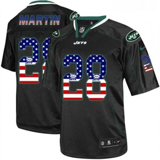 Mens Nike New York Jets 28 Curtis Martin Elite Black USA Flag Fashion NFL Jersey