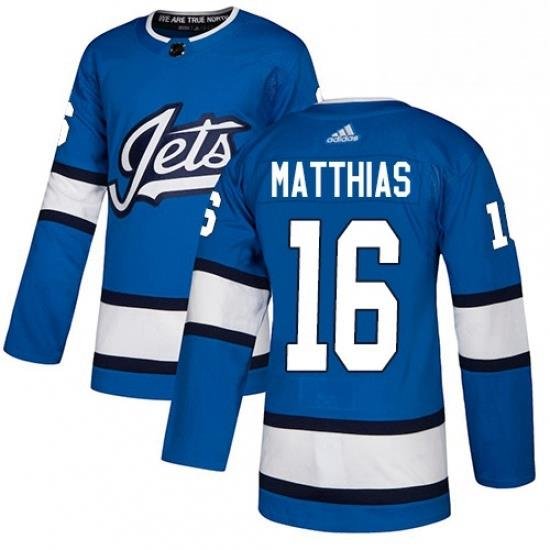 Mens Adidas Winnipeg Jets 16 Shawn Matthias Authentic Blue Alternate NHL Jersey