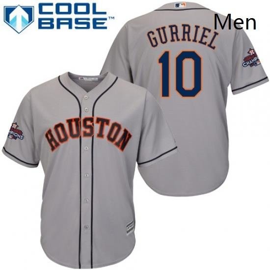 Mens Majestic Houston Astros 10 Yuli Gurriel Replica Grey Road 2017 World Series Champions Cool Base MLB Jersey