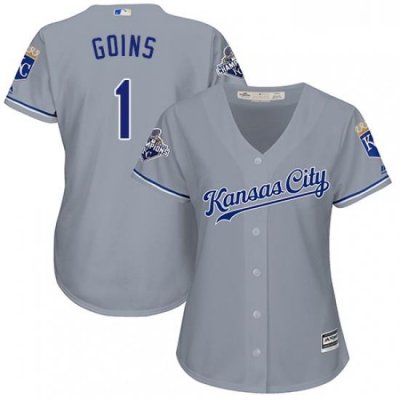 Womens Majestic Kansas City Royals 1 Ryan Goins Authentic Grey Road Cool Base MLB Jersey