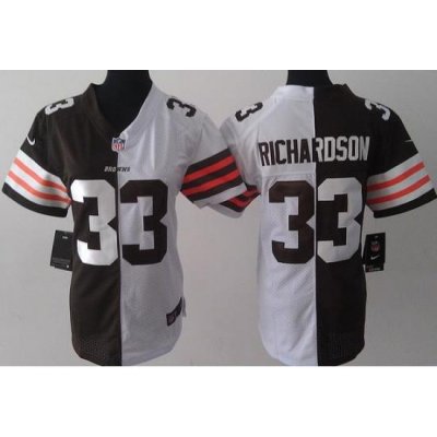 Women Nike Cleveland BroWns 33 Trent Richardson White BroWn Split NFL Jerseys