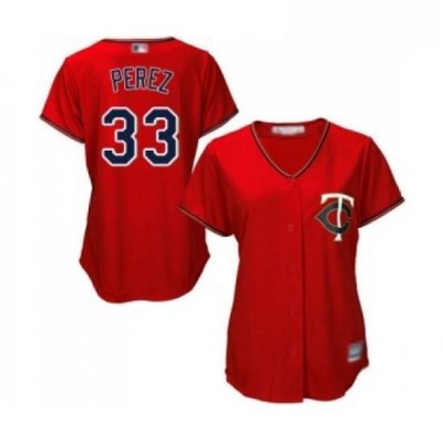 Womens Minnesota Twins 33 Martin Perez Replica Scarlet Alternate Cool Base Baseball Jersey