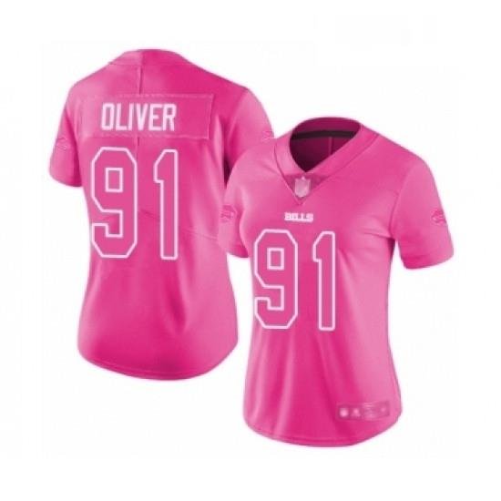 Womens Buffalo Bills 91 Ed Oliver Limited Pink Rush Fashion Football Jersey