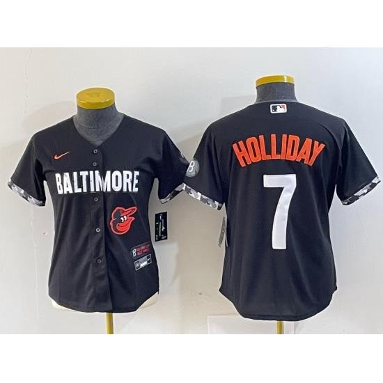 Women  Baltimore Orioles 7 Jackson Holliday Black 2023 City Connect Cool base jerseys