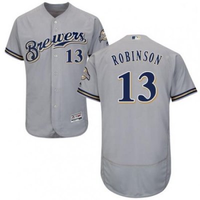 Mens Majestic MilWaukee BreWers 13 Glenn Robinson Grey Flexbase Authentic Collection MLB Jersey