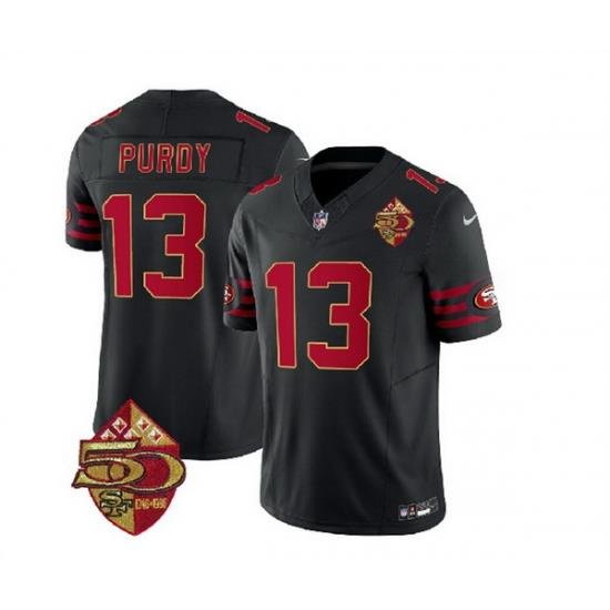 Men San Francisco 49ers 13 Brock Purdy Black 2023 F U S E  50th Patch Throwback Stitched Football Jersey