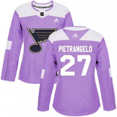 Womens Adidas St Louis Blues 27 Alex Pietrangelo Authentic Purple Fights Cancer Practice NHL Jersey