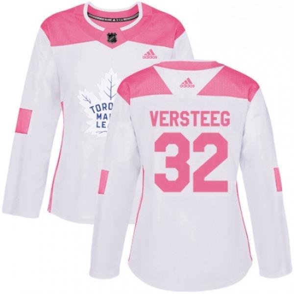 Womens Adidas Toronto Maple Leafs 32 Kris Versteeg Authentic WhitePink Fashion NHL Jersey