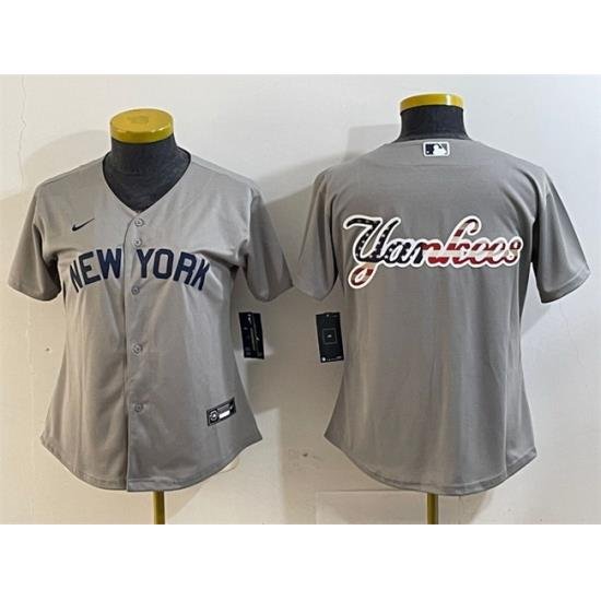 Women New York Yankees Gray Team Big Logo Cool Base Stitched Jersey