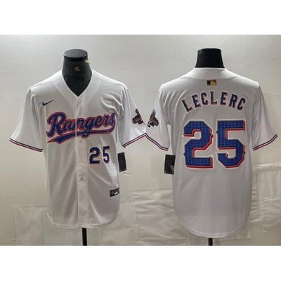 Men Texas Rangers 25 Jose Leclerc White Gold Cool Base Stitched Baseball Jersey 1