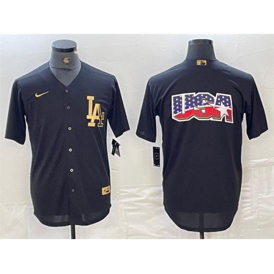 Men Los Angeles Dodgers Team Big Logo Black Cool Base Stitched Baseball Jersey 5