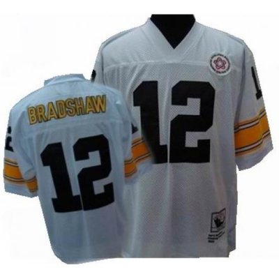 Pittsburgh Steelers 12 BRADSHAW white mitchellandness