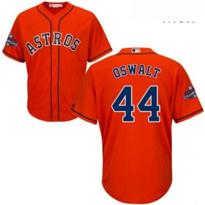 Mens Majestic Houston Astros 44 Roy Oswalt Replica Orange Alternate 2017 World Series Champions Cool Base MLB Jersey