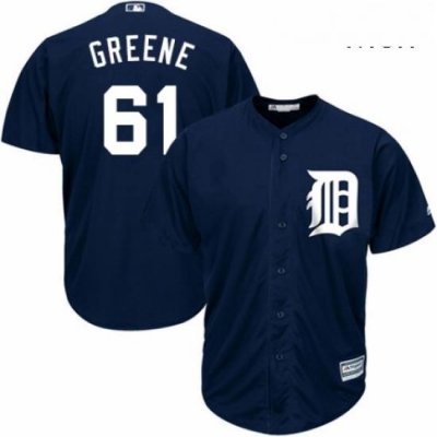 Mens Majestic Detroit Tigers 61 Shane Greene Replica Navy Blue Alternate Cool Base MLB Jersey