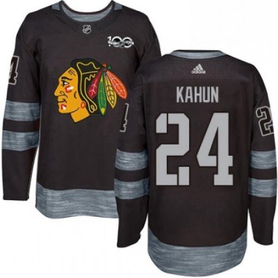 Mens Adidas Chicago Blackhawks 24 Dominik Kahun Black 1917 2017 100th Anniversary Stitched NHL Jersey