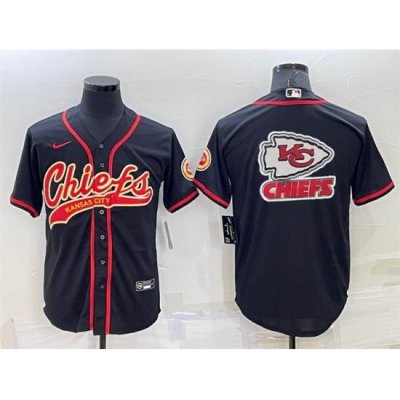 Men Kansas City Chiefs Black Team Big Logo With Patch Cool Base Stitched Baseball Jersey