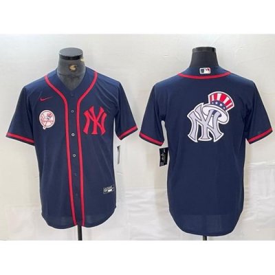 Men NeW York Yankees Big LOGO Navy Cool Base Stitched Baseball Jersey 4