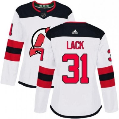 Womens Adidas New Jersey Devils 31 Eddie Lack Authentic White Away NHL Jersey