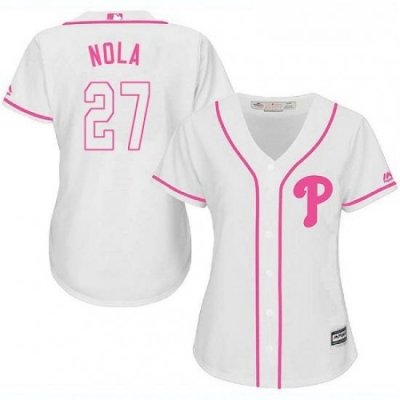 Womens Majestic Philadelphia Phillies 27 Aaron Nola Replica White Fashion Cool Base MLB Jersey