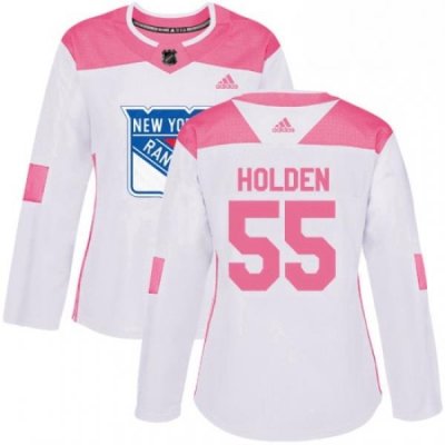 Womens Adidas New York Rangers 55 Nick Holden Authentic WhitePink Fashion NHL Jersey