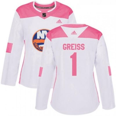 Womens Adidas New York Islanders 1 Thomas Greiss Authentic WhitePink Fashion NHL Jersey