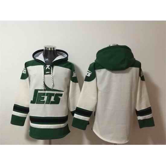 Men New York Jets Blank White Ageless Must Have Lace Up Pullover Hoodie