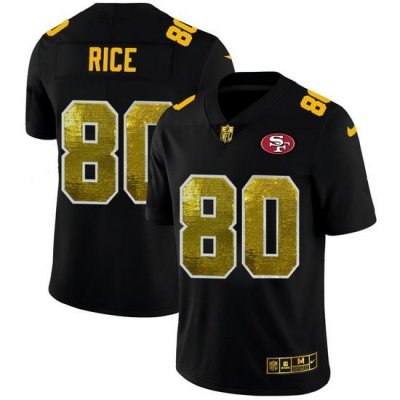 San Francisco 49ers 80 Jerry Rice Men Black Nike Golden Sequin Vapor Limited NFL Jersey