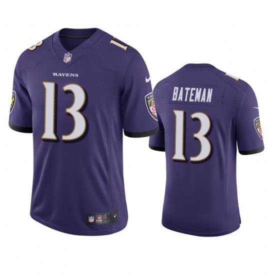 Men Baltimore Ravens 13 Rashod Bateman Purple Vapor Limited 2021 NFL Draft Jersey