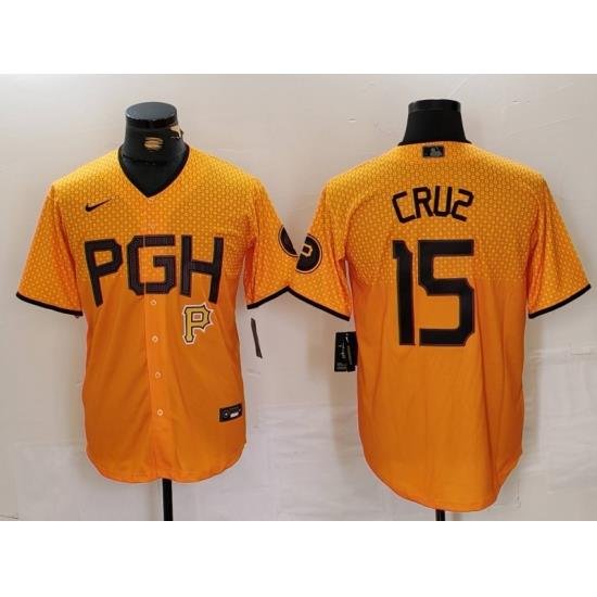 Men Pittsburgh Pirates 15 Oneil Cruz Gold City Connect Stitched Jersey 3