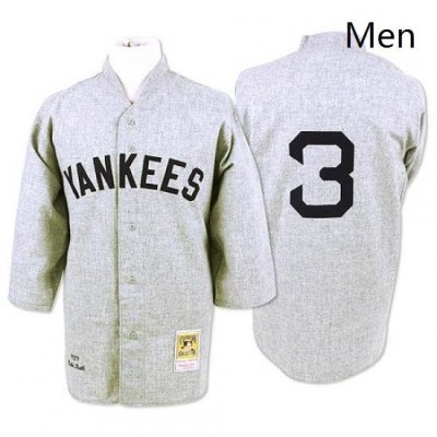 Mens Mitchell and Ness 1929 New York Yankees 3 Babe Ruth Replica Grey Throwback MLB Jersey