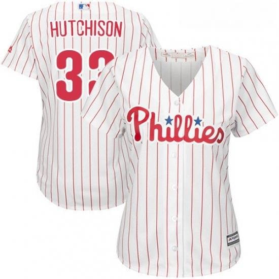 Womens Majestic Philadelphia Phillies 33 Drew Hutchison Replica WhiteRed Strip Home Cool Base MLB Jersey