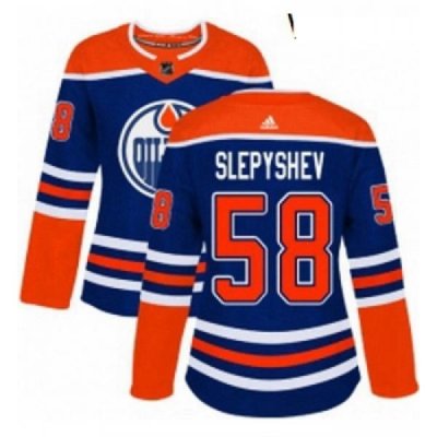 Womens Adidas Edmonton Oilers 58 Anton Slepyshev Authentic Royal Blue Alternate NHL Jersey