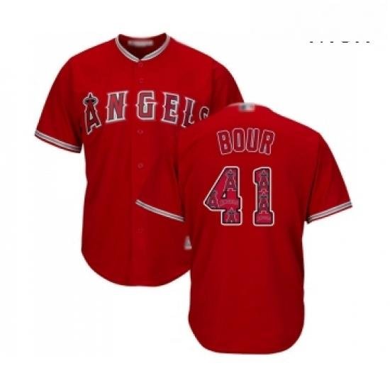 Mens Los Angeles Angels of Anaheim 41 Justin Bour Authentic Red Team Logo Fashion Cool Base Baseball Jersey