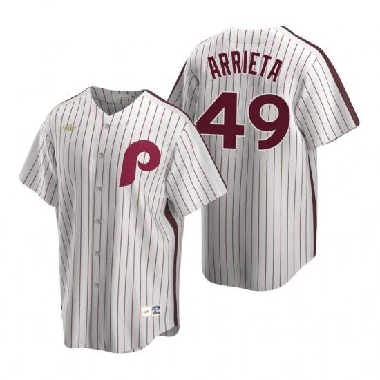 Mens Nike Philadelphia Phillies 49 Jake Arrieta White CooperstoWn Collection Home Stitched Baseball Jersey