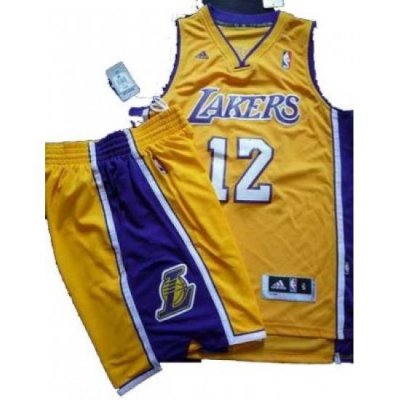 Los Angeles Lakers 12# Dwight Howard Yellow Revolution 30 Swingman NBA Jersey & Shorts Suit