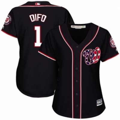 Womens Majestic Washington Nationals 1 Wilmer Difo Replica Navy Blue Alternate 2 Cool Base MLB Jersey