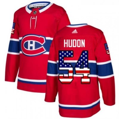 Youth Adidas Montreal Canadiens 54 Charles Hudon Authentic Red USA Flag Fashion NHL Jersey