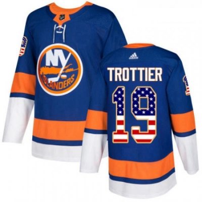 Youth Adidas New York Islanders 19 Bryan Trottier Authentic Royal Blue USA Flag Fashion NHL Jersey