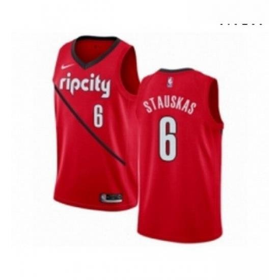 Mens Nike Portland Trail Blazers 6 Nik Stauskas Red Swingman Jersey Earned Edition