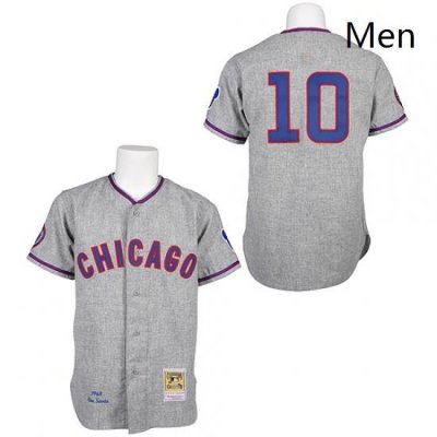 Mens Mitchell and Ness 1968 Chicago Cubs 10 Ron Santo Replica Grey Throwback MLB Jersey