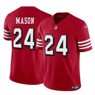 Men San Francisco 49ers 24 Jordan Mason New Red 2023 F U S E  Stitched Football Jersey