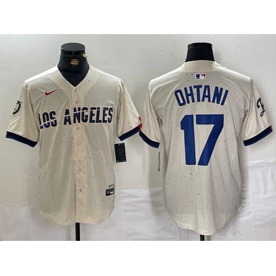 Men Los Angeles Dodgers 17 Shohei Ohtani Cream Stitched Baseball Jersey II