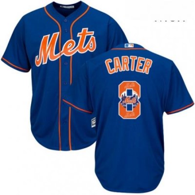 Mens Majestic New York Mets 8 Gary Carter Authentic Royal Blue Team Logo Fashion Cool Base MLB Jersey