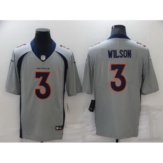 Men Denver Broncos 3 Russell Wilson Grey Stitched jersey