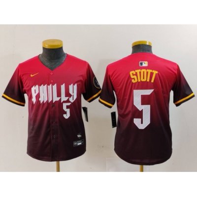 Youth Philadelphia Phillies 5 Bryson Stott Red 2024 City Connect Limited Stitched Baseball Jersey 1