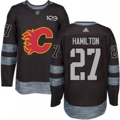 Mens Adidas Calgary Flames 27 Dougie Hamilton Authentic Black 1917 2017 100th Anniversary NHL Jersey