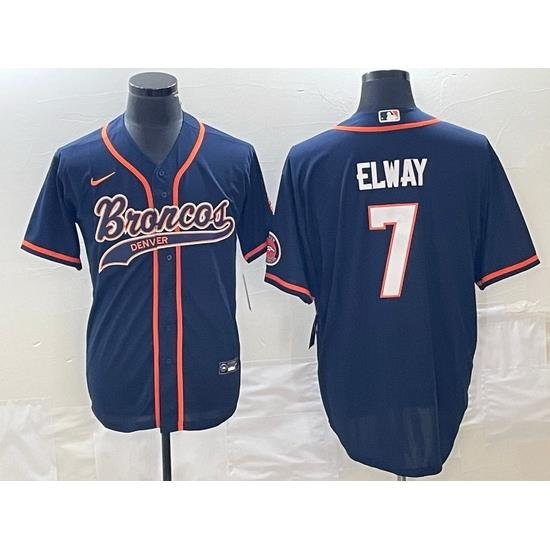 Men Denver Broncos 7 John Elway Navy Cool Base Stitched Baseball Jersey