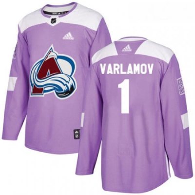 Youth Adidas Colorado Avalanche 1 Semyon Varlamov Authentic Purple Fights Cancer Practice NHL Jersey